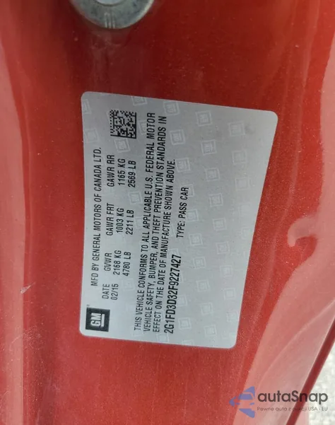 2015 Chevrolet Camaro Lt from USA, damaged, VIN 2G1FD3D32F9227427